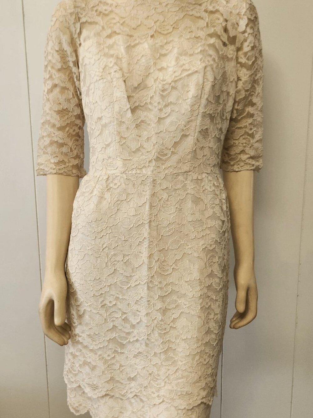 1950s dress M cream color lace Sylvia Ann